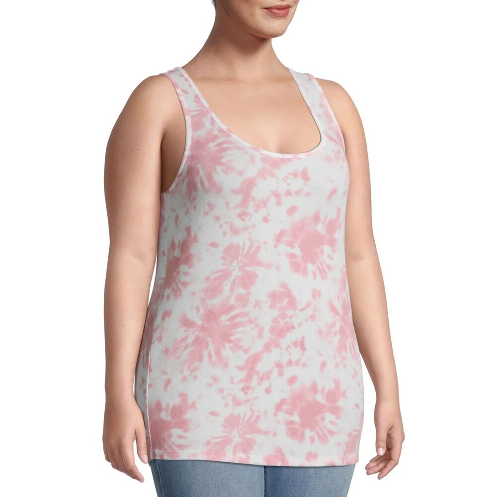 Terra & Sky Women's Plus Size Everyday Essential Layering Tank Top Pink Tie Dye